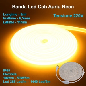 Banda LED COB neon flex - 288 led/m - IP65, 220V - 10W/ml, rola 5m - Img 5