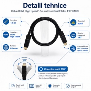 Cablu HDMI High Speed 1.5m cu Conectori Rotativi 180° - Img 2