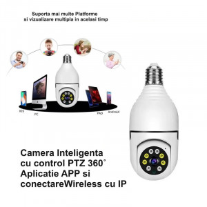 Camera de supraveghere cu IP PTZ 360 grade E27 - Img 2