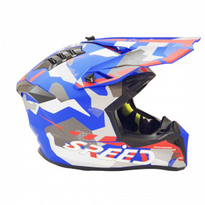 Casca moto enduro cross FGN albastru + rosu mat - Img 2