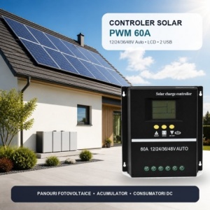 Controler Incarcare Solara PWM 60A, 12/24/36/48V Auto, LCD si 2 USB - Img 2