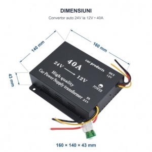 Convertor Auto de Tensiune 24V la 12V, 40A, DC-DC, cu Ventilator - Img 3