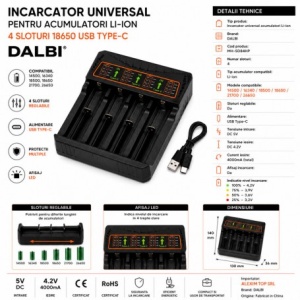 Incarcator Universal pentru Acumulatori Li-ion 4 Sloturi 18650 USB Type-C - Img 2