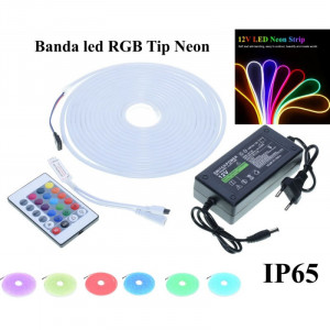 Kit banda led flexibila RGB 12V , lumina tip neon, 5m
