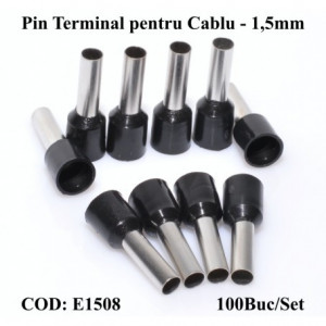 Pin terminal de cablu 1,5x 08mm negru, 100Buc/Set - Img 3