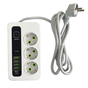 Prelungitor 3 metri cu 3 prize, 4 porturi USB + 1 Type C, 2500W si intrerupator pentru protectie