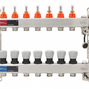 Set distribuitor inox cu debitmetre, aerisitor manual si robineti de golire 1"- 7 cai