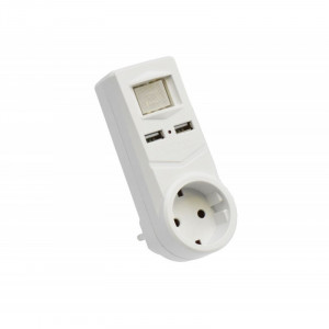 Triplu stecher cu 1 Schuko + 2 USB si intrerupator