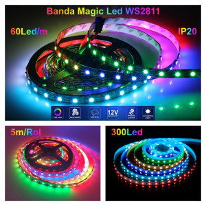 Banda LED WS2811 digital pixel 5050 RGB 60D-12V / IP20