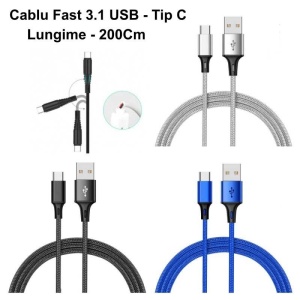 Cablu USB Tip C 3.1 - 2m compatibil Fast Charging, diverse culori - Img 2
