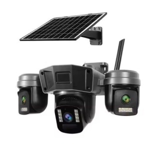 Cameră de supraveghere solară pentru exterior 4G cu cartelă SIM, lentile triple de 9MP, monitorizare PTZ wireless la 360°