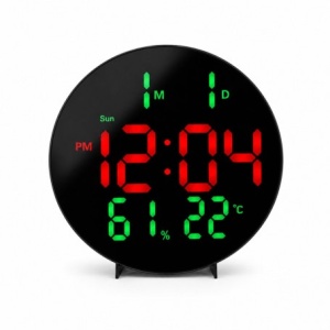 Ceas Digital LED Rotund 26cm Rosu-Verde cu Telecomanda, Temperatura si Umiditate 3813L