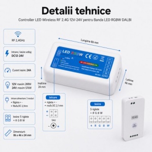 Controller LED Wireless RF 2.4G 12V-24V pentru Banda LED RGB RGBW - Img 3