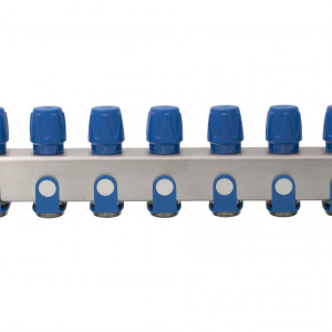 Distribuitor inox 7 cai cu robineti albastru 1"x 3/4"
