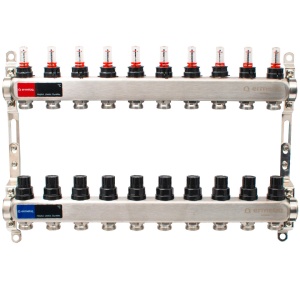 Distribuitor inox cu izolatie si debitmetre 10 cai 1x3/4"