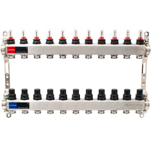 Distribuitor inox cu izolatie si debitmetre 11 cai 1x3/4"