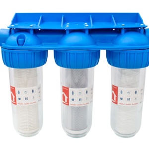 Filtru apa triplu cu carbune, bumbac si sita, 3x3/4"x10
