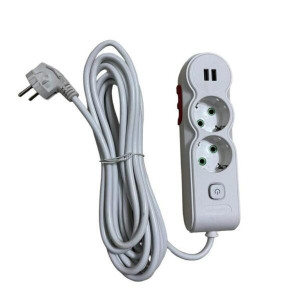 Prelungitor 2 prize si 2 mufe USB ,cu buton ,3×1,5mm ,5metri