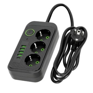 Prelungitor 3 metri cu 3 prize, 4 porturi USB + 1 port Type-C, 2500W si intrerupator pentru protectie - Img 3
