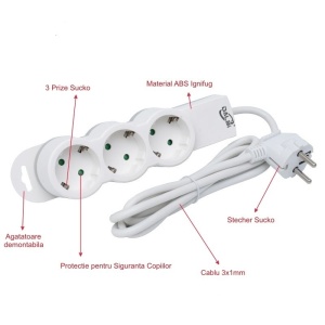 Prelungitor Electric 3 Prize si Protectie Copii, Cablu 3x1mm - Img 3