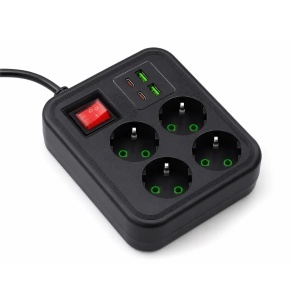 Prelungitor K83 cu USB și USB-C, 4 prize Schuko, 2x USB + 2x USB-C, intrerupator, 2500W, negru, 2 metri