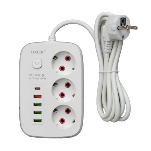 Prelungitor Multifunctional 3 prize - 2m cu 4 x USB 2,1A - PD si Intrerupator
