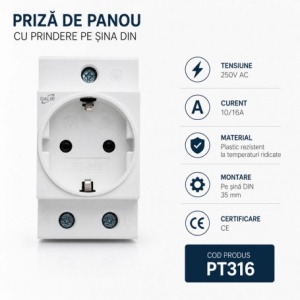 Priza Sina DIN de Panou 250V 16A Modulara PT316 - Img 2