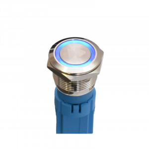 Push buton 5-24V / 19mm cu LED albastru si simbol up
