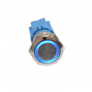 Push buton 5-24V / 19mm cu LED albastru si simbol - - Img 2