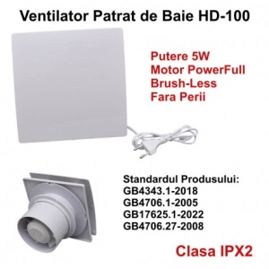 Ventilator Patrat de Baie 100 mm - 5W / Motor fara Perii - Img 7