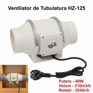 Ventilator Profesional pentru Tubulatura in Linie HZ-125, Putere 40W, Debit 310m3/h, Ø125mm - Img 6