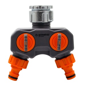 Adaptor, distribuitor 2 cai cu robineti PLUS pentru instalatie irigat, udat, stropit