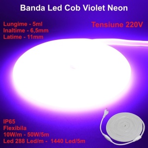 Banda LED COB neon flex - 288 led/m - IP65, 220V - 10W/ml, rola 5m - Img 9