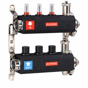 Distribuitor inox izolat cu debitmetre aerisitor automat si robinet de golire 3 cai 1x3/4