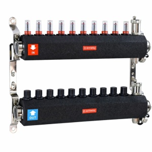 Distribuitor inox izolat cu debitmetre aerisitor automat si robinet de golire 10 cai 1x3/4