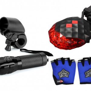 Far fata zoom, stop spate laser, manusi half finger, set kit complet, negru