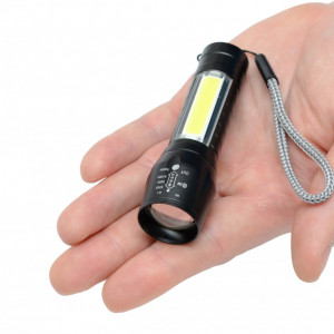 Mini lanterna metalica cu acumulator intern, incarcare USB si cutie transport