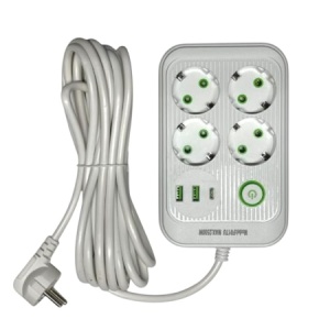 Prelungitor 4 prize,2USP,1Type C ,intrerupator, protectie copii, 5 m , Max2500w