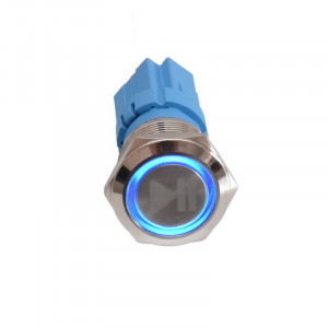 Push buton 5-24V / 19mm cu LED albastru si simbol play - Img 4