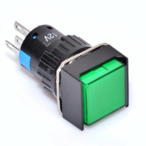 Push buton patrat verde 12V - 16mm