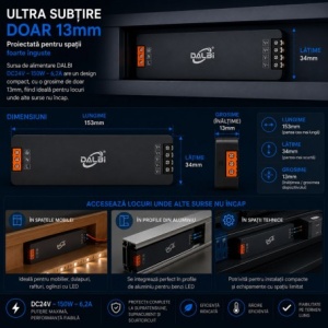 Sursa Alimentare LED 24V 150W 6,2A Ultra Slim 13mm - Img 2
