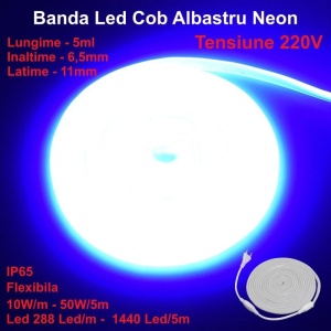 Banda LED COB neon flex - 288 led/m - IP65, 220V - 10W/ml, rola 5m - Img 6