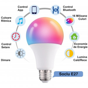 Bec RGBW-CCT Smart E27 cu Bluetooth - Wifi si APP - Img 2
