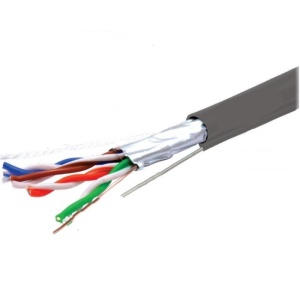 Cablu FTP Cat. 5e cupru 0,5mm solid cu sufa, manta PE negru 500m / rola