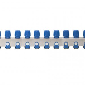 Distribuitor inox 12 cai cu robineti albastru 1"x 3/4"