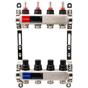 Distribuitor inox cu izolatie si debitmetre 4 cai 1x3/4"