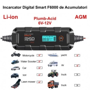 Incarcator Digital Smart F6000 de Acumulatori Li-ion / Plumb-Acid 6V-12V / AGM - BYGD - Img 3