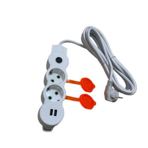 Prelungitor 2 prize schuko, 2 prize USB 2.0, Intrerupator cablu, 3x1mm ,5metri