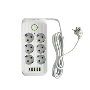 Prelungitor 3 metri cu 6 prize, 4 porturi USB + 1 Type C, 2500W si intrerupator protectie