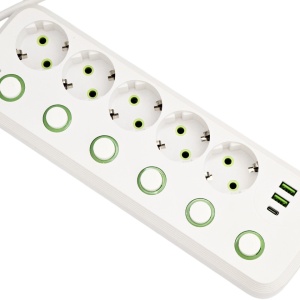 Prelungitor 5 prize Schuko, USB A, USB C si intrerupator individual pentru fiecare priza 1,90 metri - Img 2